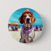 Amerikaanse Engelse vosshond op het strand, zomer  Ronde Button 5,7 Cm (Voorkant)