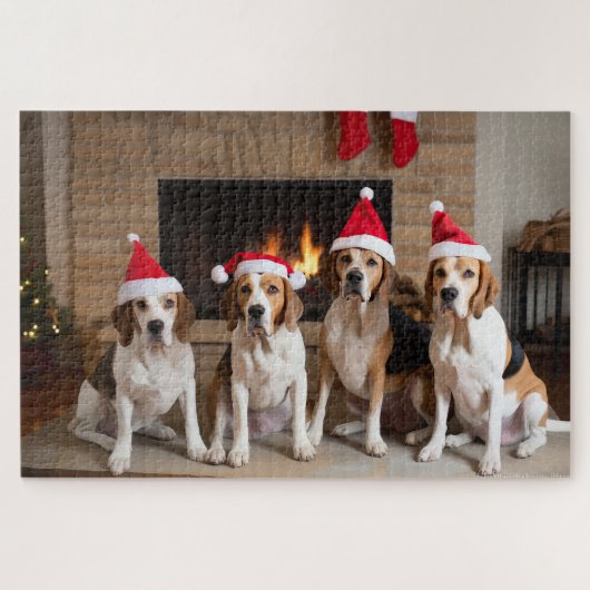Amerikaanse Engelse vosshond Open haard Kerstmis Legpuzzel (Horizontaal)