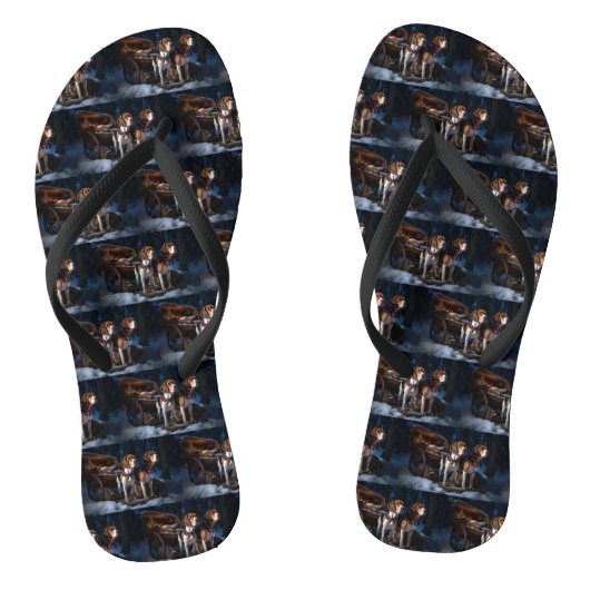 Amerikaanse Engelse Vosshond Sneeuwige slee Kerstm Teenslippers (Voetbed)