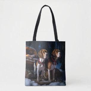 Amerikaanse Engelse Vosshond Sneeuwige slee Kerstm Tote Bag