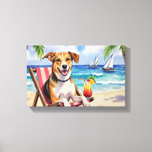 Amerikaanse Engelse Vosshond Strand Scene Canvas Afdruk (Voorkant)