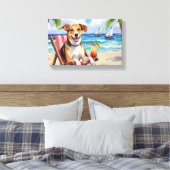 Amerikaanse Engelse Vosshond Strand Scene Canvas Afdruk (Insitu (Slaapkamer))