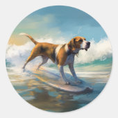 Amerikaanse Engelse Vosshond Strand Surfen Schilde Ronde Sticker (Voorkant)