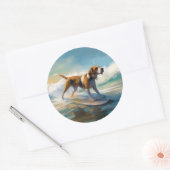 Amerikaanse Engelse Vosshond Strand Surfen Schilde Ronde Sticker (Envelop)