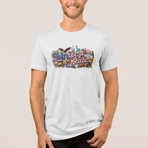 Amerikaanse erfgoedmonumenten Vlaggen van de VS Sy Tri-Blend Shirt