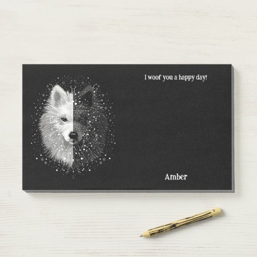 Amerikaanse Eskimo Abstracte Art Dog Naam Post-it® Notes (Op bureau)
