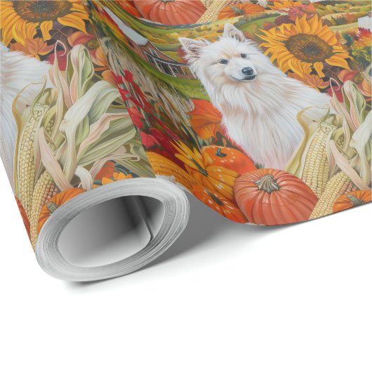 Amerikaanse Eskimo Autumn Harvest Thanksgiving Dog Cadeaupapier (Rol Hoek)
