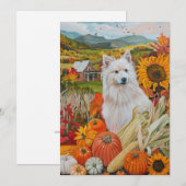 Amerikaanse Eskimo Autumn Harvest Thanksgiving Dog Feestdagenkaart (Voorkant / Achterkant)