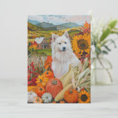 Amerikaanse Eskimo Autumn Harvest Thanksgiving Dog Feestdagenkaart (Staand voorkant)