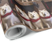 Amerikaanse Eskimo bij de open haard Kerstmis Cadeaupapier (Rol Hoek)