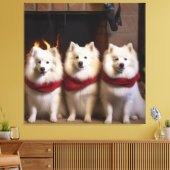 Amerikaanse Eskimo bij de open haard Kerstmis Canvas Afdruk (Insitu (Woonkamer))