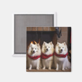 Amerikaanse Eskimo bij de open haard Kerstmis Magneet (Voorkant / Achterkant)