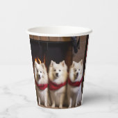 Amerikaanse Eskimo bij de open haard Kerstmis Papieren Bekers (Achterkant)