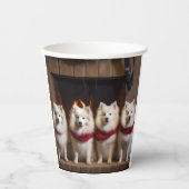 Amerikaanse Eskimo bij de open haard Kerstmis Papieren Bekers (Voorkant)