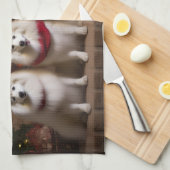 Amerikaanse Eskimo bij de open haard Kerstmis Theedoek (Quarter Fold)