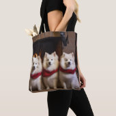 Amerikaanse Eskimo bij de open haard Kerstmis Tote Bag (Dichtbij)