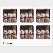 Amerikaanse Eskimo bij de open haard Kerstmis Vierkante Sticker (Vel)