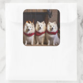 Amerikaanse Eskimo bij de open haard Kerstmis Vierkante Sticker (Tas)