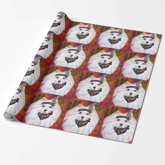 Amerikaanse Eskimo Dog Cadeaupapier (Uitgerold)