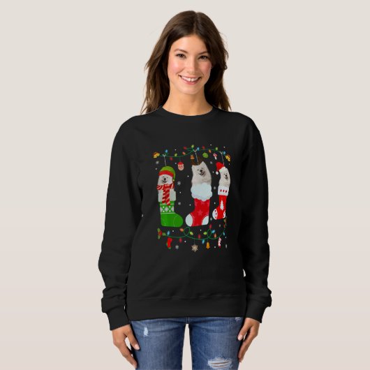 Amerikaanse Eskimo Dog drie kerstsokken Sweater (Voorkant volledig)