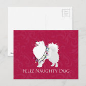 Amerikaanse Eskimo Dog Feliz Naughty Dog Kerstmis Feestdagenkaart (Voorkant / Achterkant)