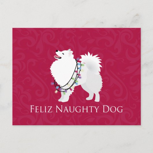 Amerikaanse Eskimo Dog Feliz Naughty Dog Kerstmis Feestdagenkaart (Voorkant)