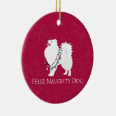 Amerikaanse Eskimo Dog Feliz Naughty Dog Kerstmis Keramisch Ornament (Rechts)