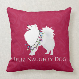 Amerikaanse Eskimo Dog Feliz Naughty Dog Kerstmis Kussen