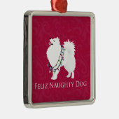 Amerikaanse Eskimo Dog Feliz Naughty Dog Kerstmis Metalen Ornament (Rechts)