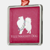 Amerikaanse Eskimo Dog Feliz Naughty Dog Kerstmis Metalen Ornament (Links)