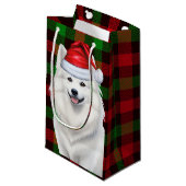 Amerikaanse Eskimo Dog Holiday Plaid Kerstmis Klein Cadeauzakje (Voorkant Gekanteld)