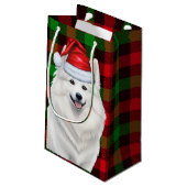 Amerikaanse Eskimo Dog Holiday Plaid Kerstmis Klein Cadeauzakje (Achterkant Gekanteld)