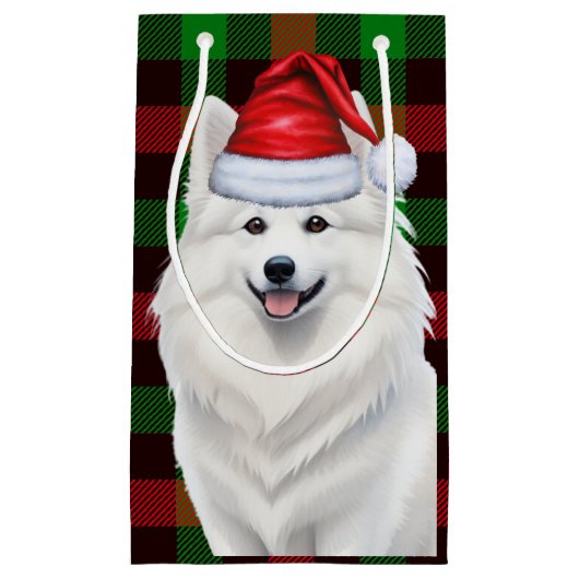 Amerikaanse Eskimo Dog Holiday Plaid Kerstmis Klein Cadeauzakje (Voorkant)