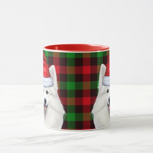 Amerikaanse Eskimo Dog Holiday Plaid Kerstmis Mok (Midden)
