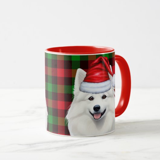 Amerikaanse Eskimo Dog Holiday Plaid Kerstmis Mok (Voorkant rechts)