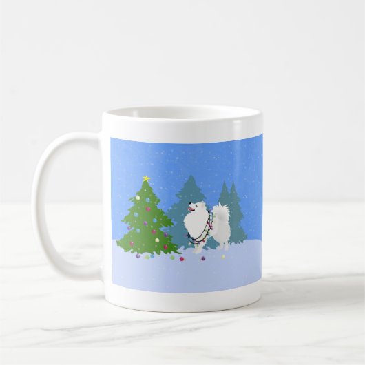 Amerikaanse Eskimo Dog - kerstboom decorteren Koffiemok (Links)