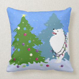 Amerikaanse Eskimo Dog - kerstboom decorteren Kussen