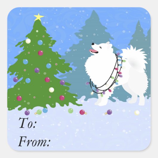 Amerikaanse Eskimo Dog - kerstboom decorteren Vierkante Sticker (Voorkant)