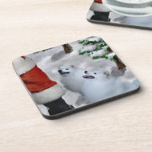 Amerikaanse Eskimo Dog Kerstmis Bier Onderzetter (Linkerzijde)