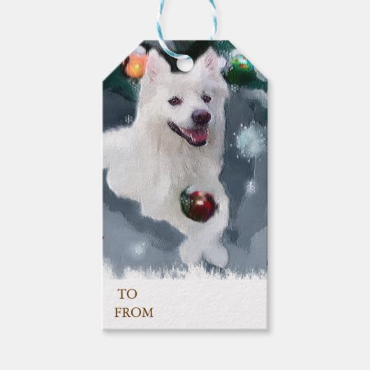 Amerikaanse Eskimo Dog Kerstmis Cadeaulabel (Voorkant)