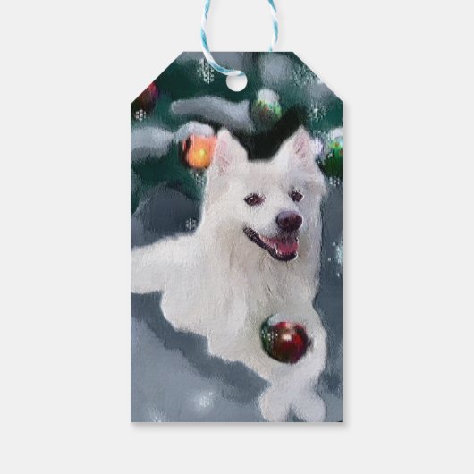 Amerikaanse Eskimo Dog Kerstmis Cadeaulabel (Achterkant)