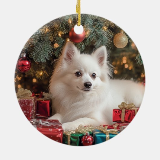 Amerikaanse Eskimo Dog Kerstmis Keramisch Ornament (Achterkant)