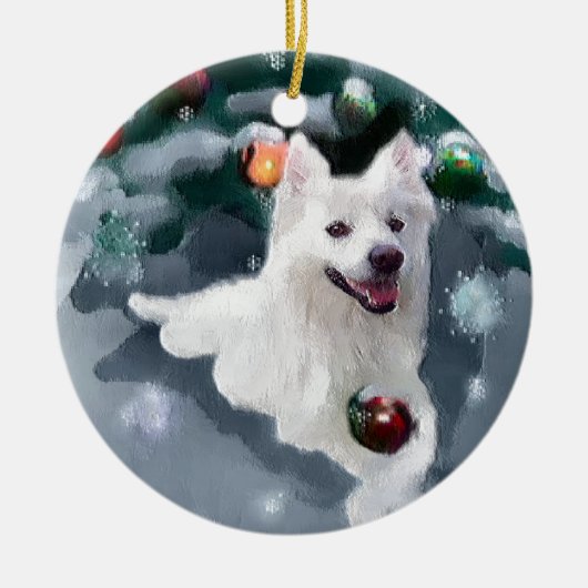 Amerikaanse Eskimo Dog Kerstmis Keramisch Ornament (Voorkant)