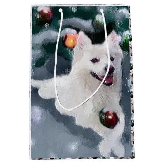 Amerikaanse Eskimo Dog Kerstmis Medium Cadeauzakje (Voorkant)