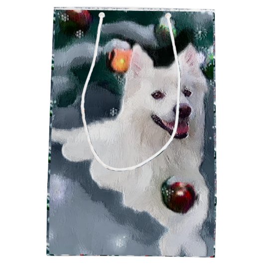 Amerikaanse Eskimo Dog Kerstmis Medium Cadeauzakje (Achterkant)