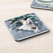 Amerikaanse Eskimo Dog Kerstmis Onderzetter (Linkerzijde)