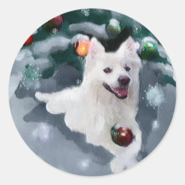 Amerikaanse Eskimo Dog Kerstmis Ronde Sticker