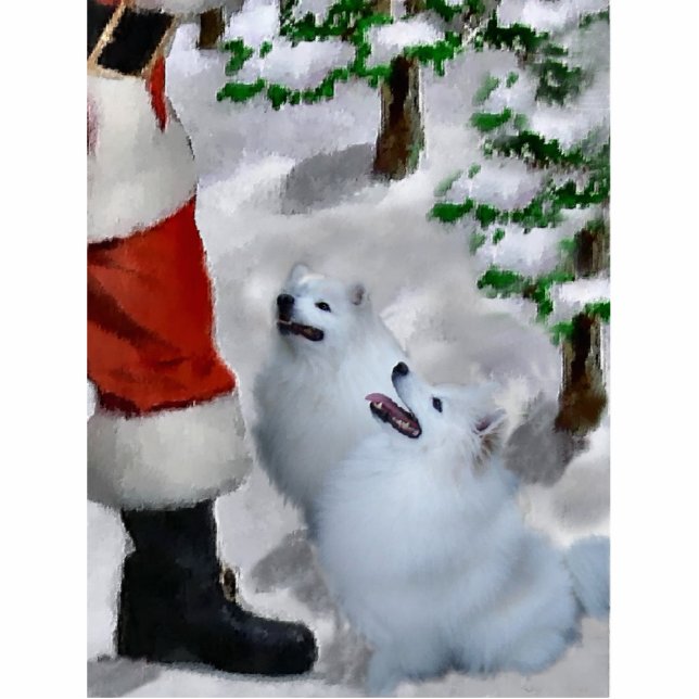 Amerikaanse Eskimo Dog Kerstmis Staand Fotobeeldje (Voorkant)