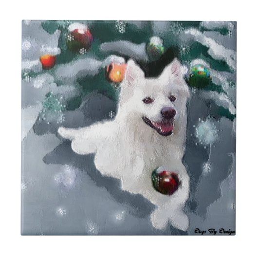 Amerikaanse Eskimo Dog Kerstmis Tegeltje (Voorkant)