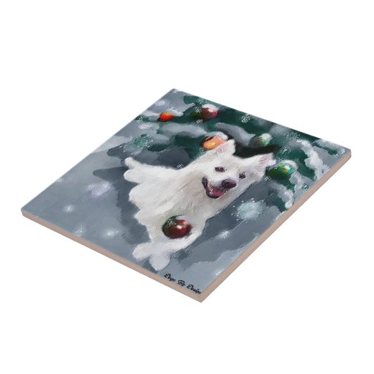 Amerikaanse Eskimo Dog Kerstmis Tegeltje (Zijkant)
